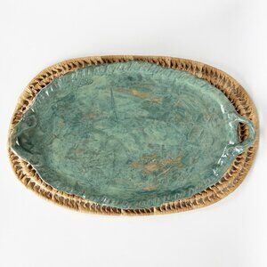 Vintage Handmade Ceramic Rustic Coastal Serving Platter Tray Flat Dish Hand Made